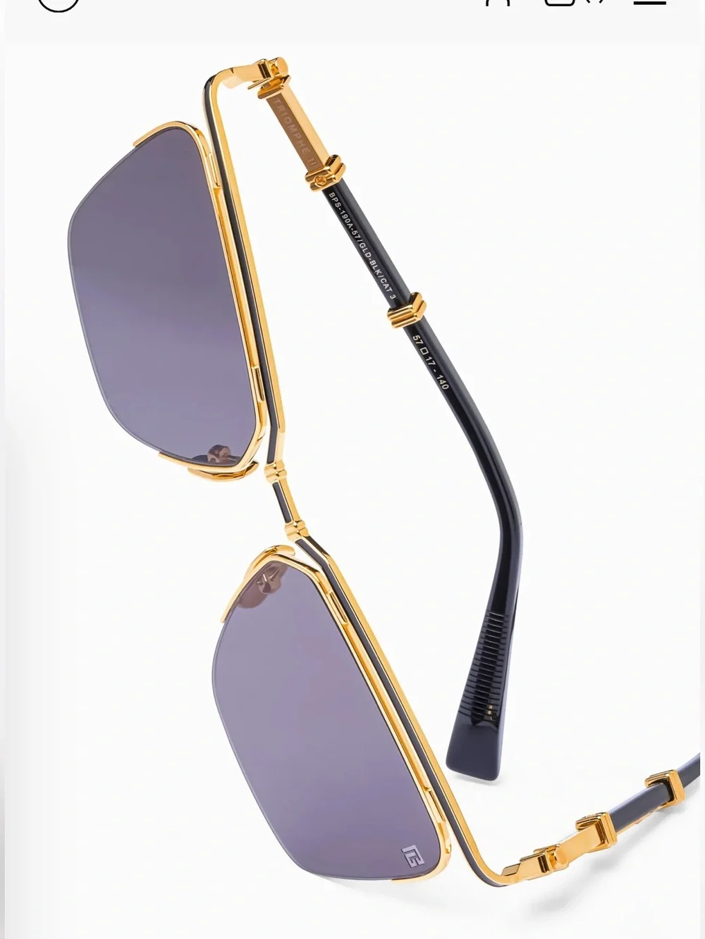 Balmain Triumph II Sunglasses Gold Frame Sunglasses with Dark Grey Lenses